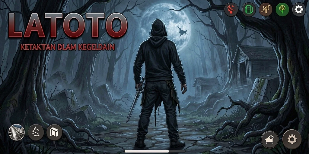 Screenshot menampilkan gameplay LATOTO yang menegangkan dengan suasana horror yang mencekam.