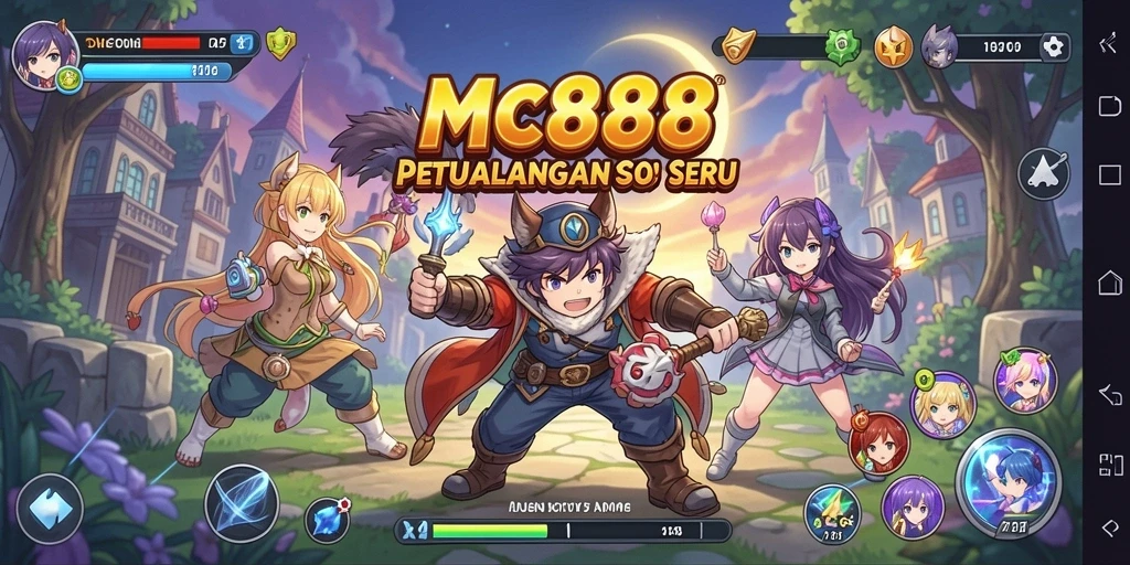 Tampilan gameplay seru di MC888 dengan karakter anime menarik.