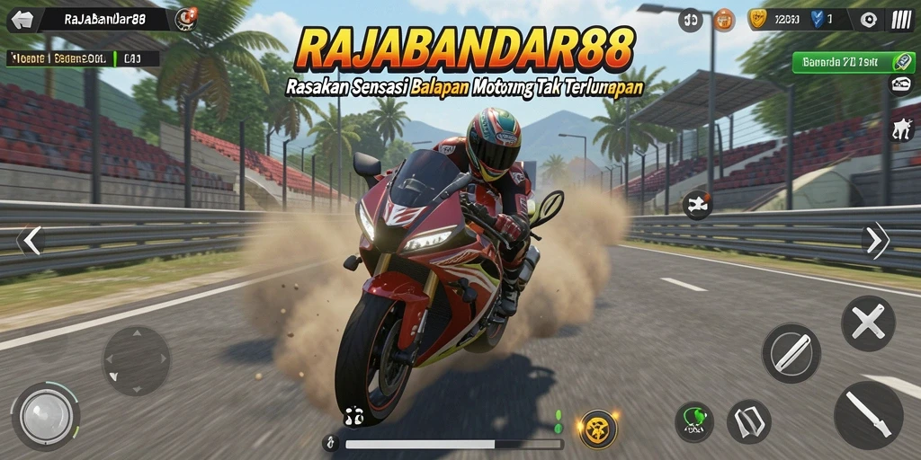 Tampilan gameplay seru dalam balapan motor RAJABANDAR88.