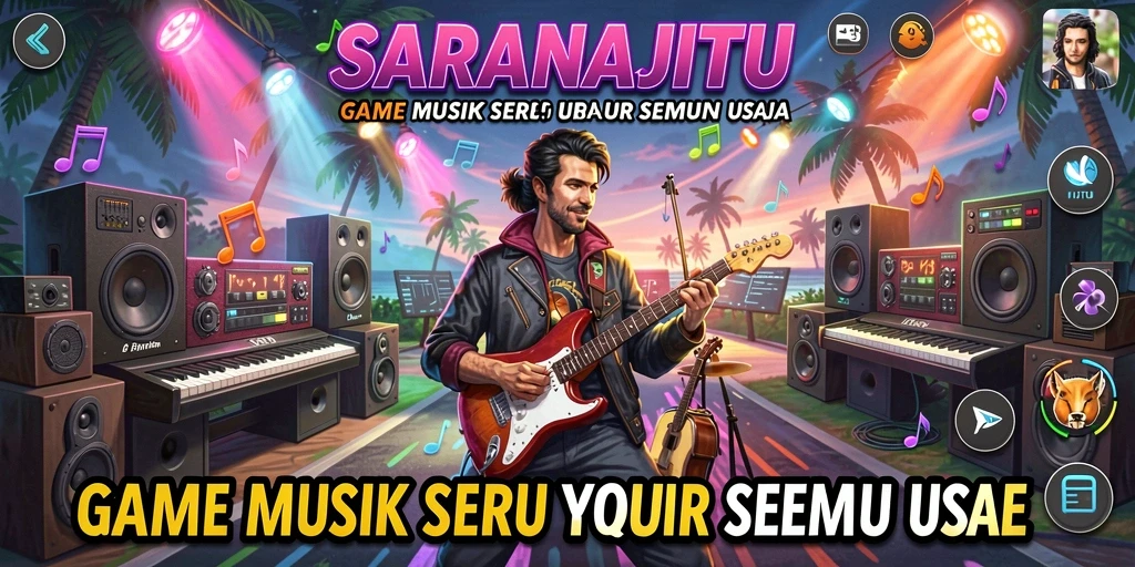 Tampilan gameplay seru di SARANAJITU dengan musik yang menarik.