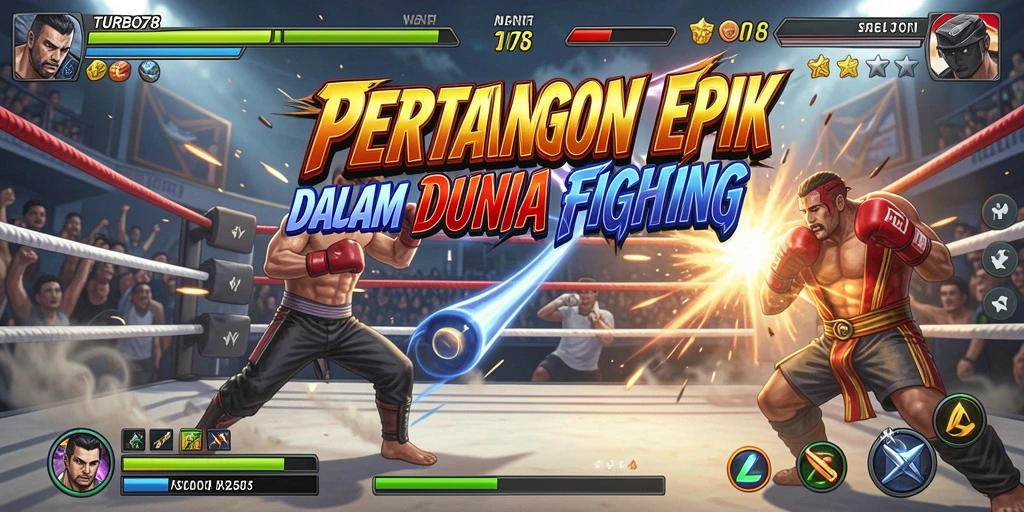 Tangkapan layar dari gameplay TURBO78 menampilkan aksi bertarung yang intens.